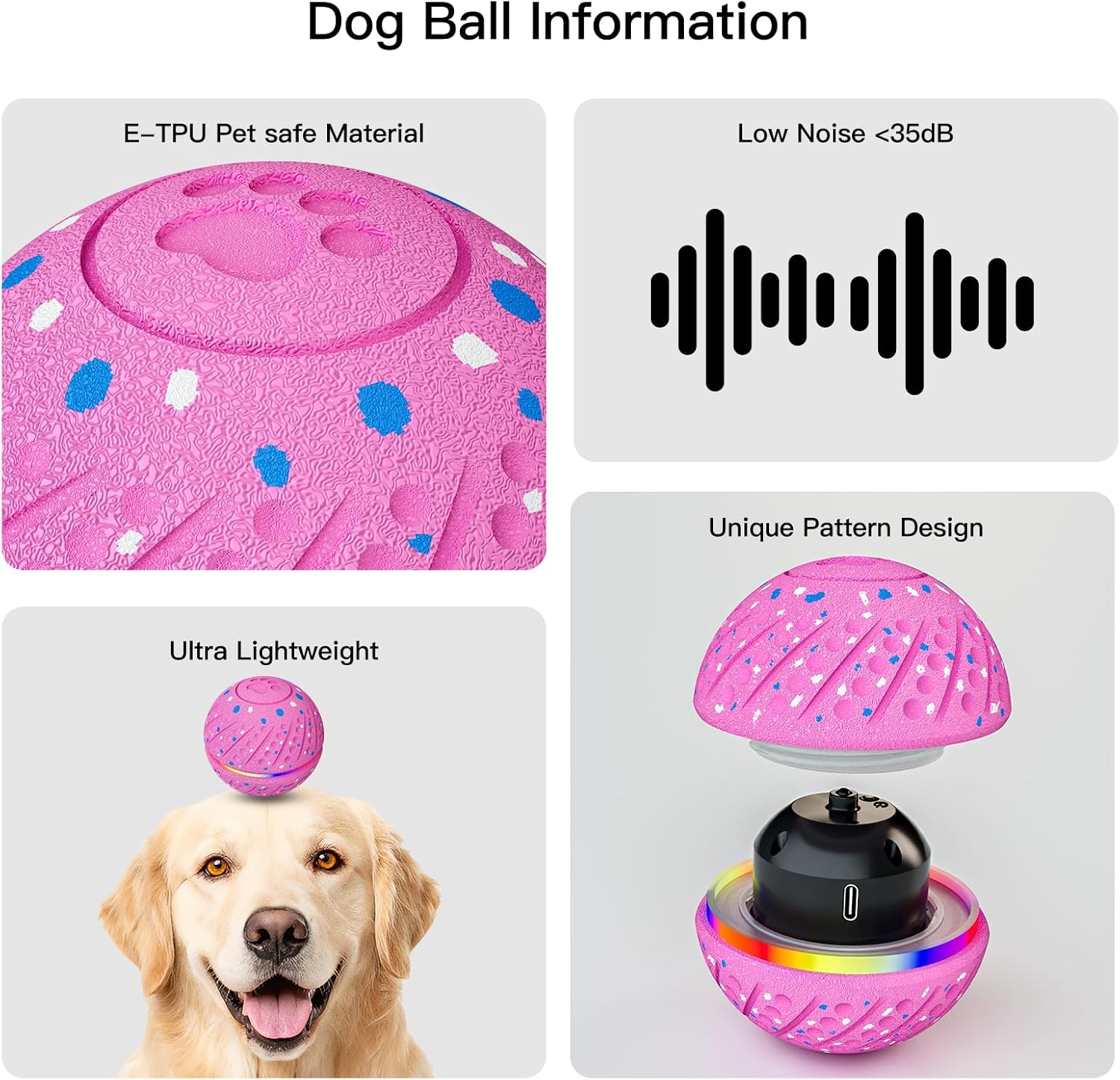Hot Pink Mini — dog ball info: E-TPU pet-safe, low noise, ultra lightweight