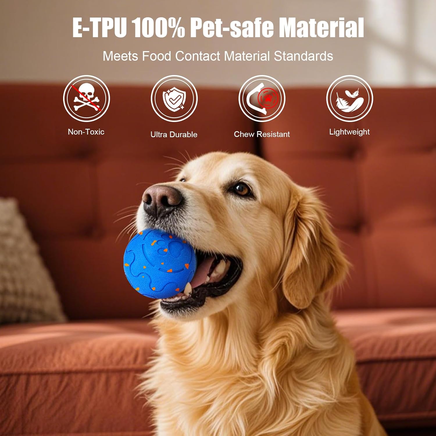 Royal Blue Pro — E-TPU 100% pet-safe material, golden retriever fetching