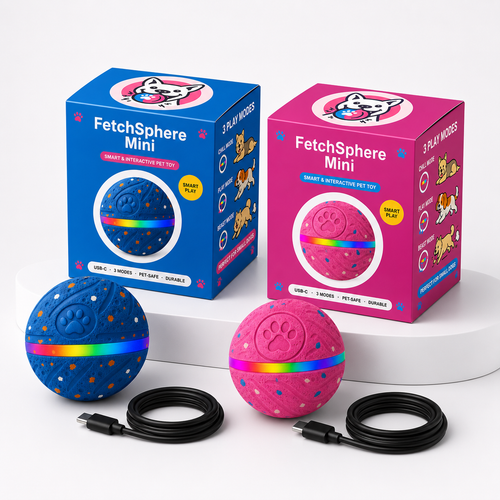 FetchSphere Mini 2-Pack: Royal Blue and Hot Pink Mini balls with LED glow and boxes