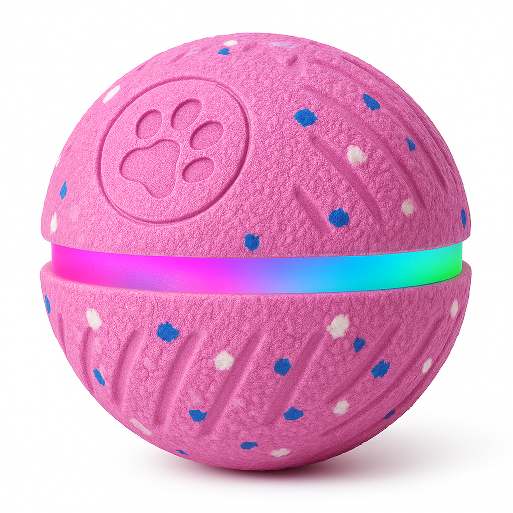 FetchSphere Mini Hot Pink — RGB LED ring at the equator with rainbow glow
